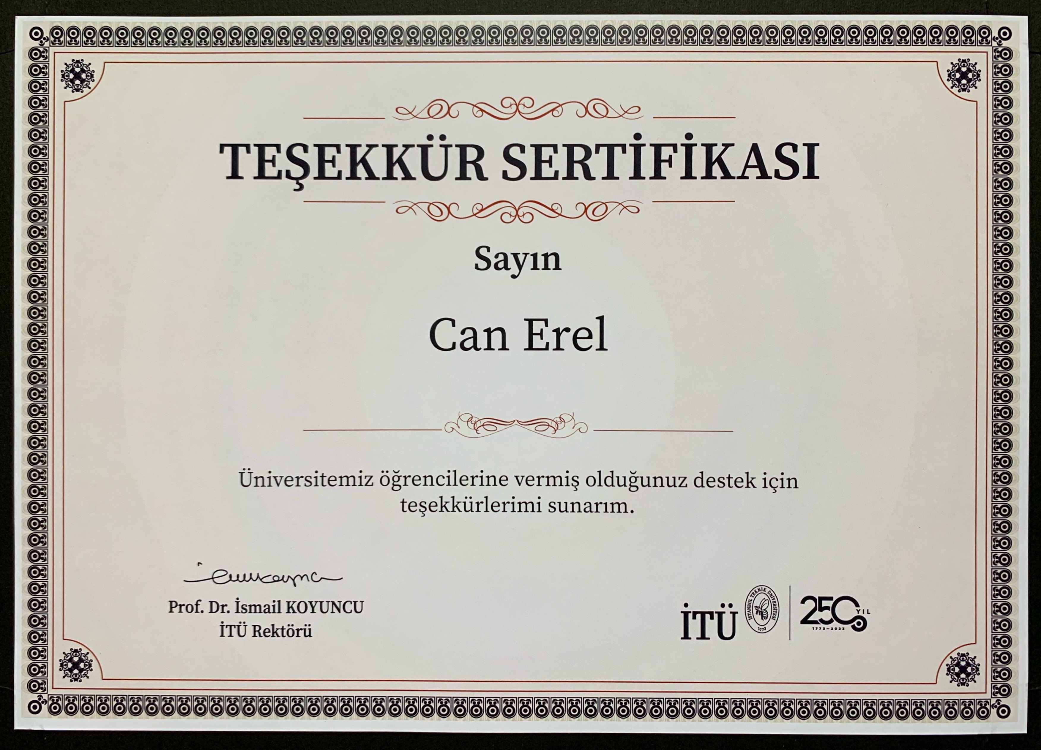 İTÜ Rektörü Teşekkürü - 250'inci Yıl